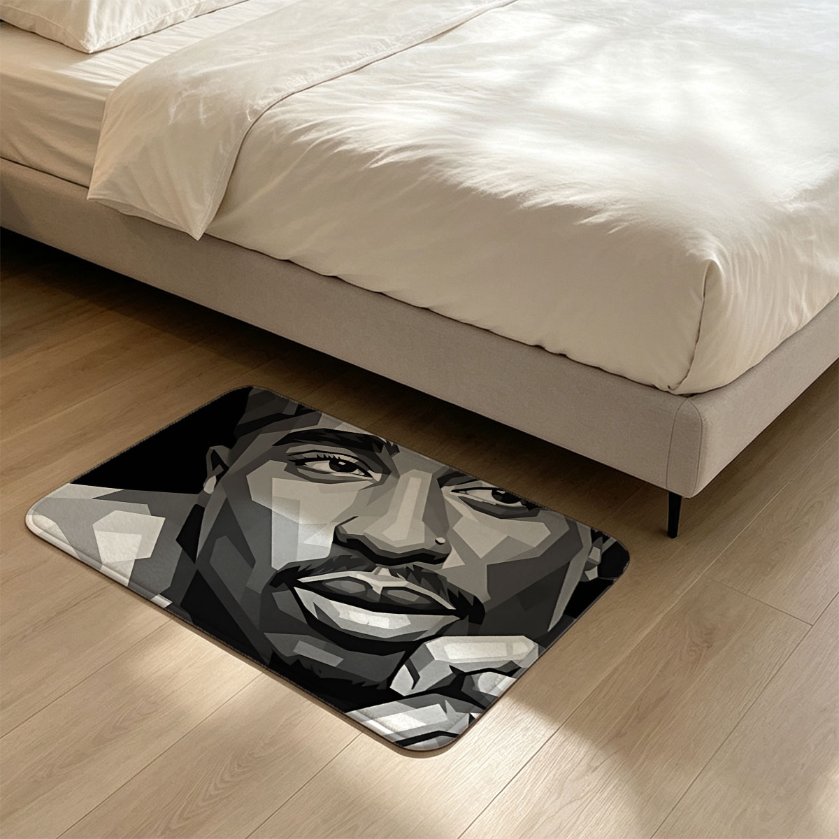 Pop Art Portrait of a Man Wearing HTM Cap and Chain Necklace - Flannel floor mat
