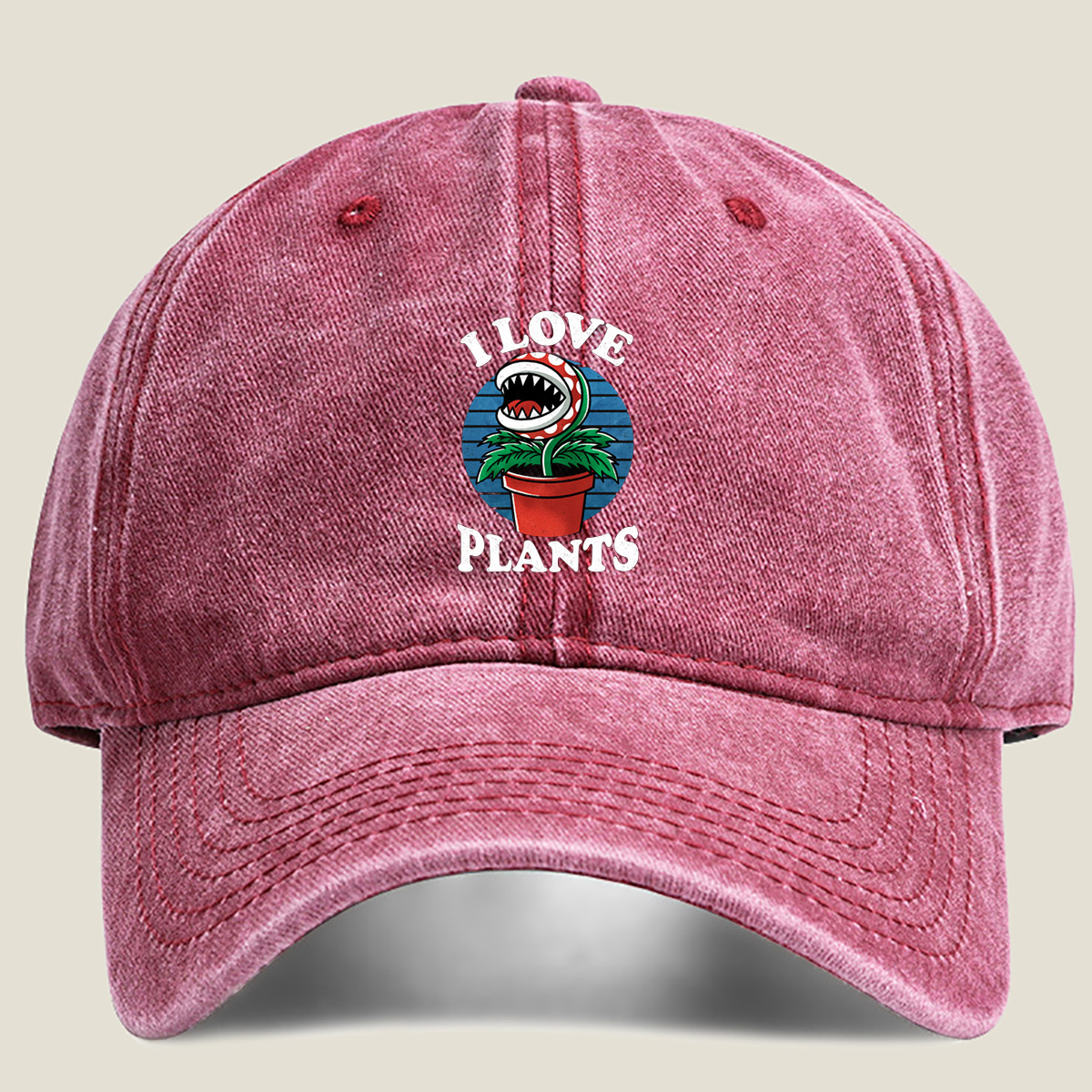 I Love Plants - Piranha Plant - Washed Denim - Baseball Cap