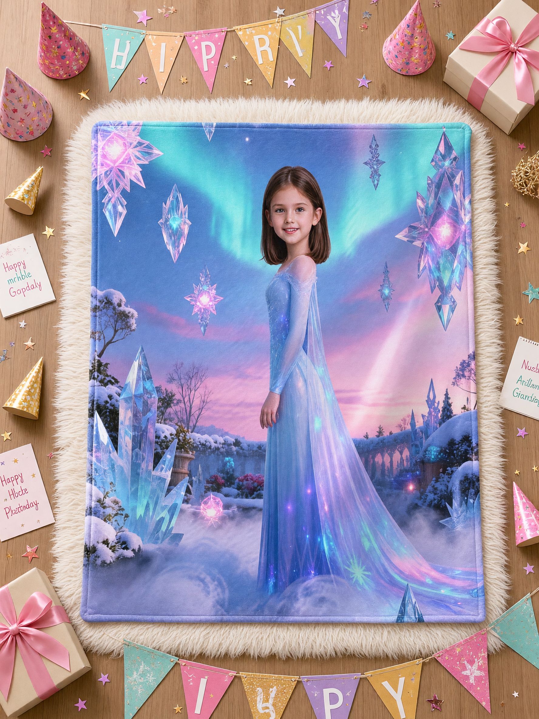 Custom Photo Face Blanket Ice Princess Velvet Flannel Throw, Ultra Soft Fleece Ideal Personalized Gift for Girls