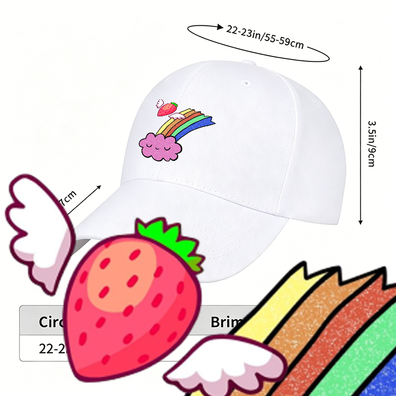Unisex Classic Baseball Cap with Flying Strawberry Rainbow Cloud Print - Stylish Sun Protection Hat for Outdoor Activities, Perfect for Youth and Adults Who Love Whimsical Designs