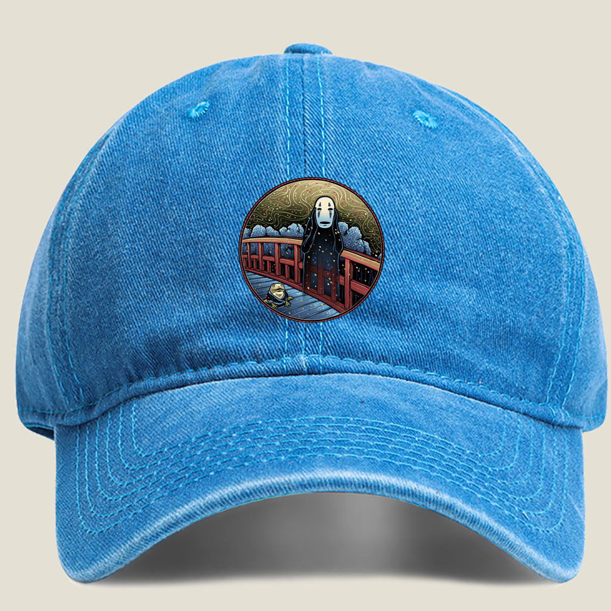 Spirited Away: No-Face and Frog on Bridge - Washed Denim - Baseball Cap