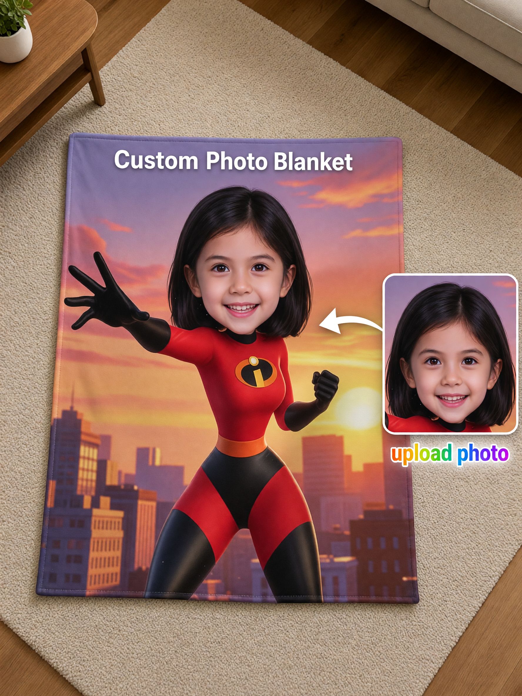 Custom Face Superhero Flannel Blanket, Personalized Photo Soft Plush Throw, Ideal Unique Gift for Kids and Family