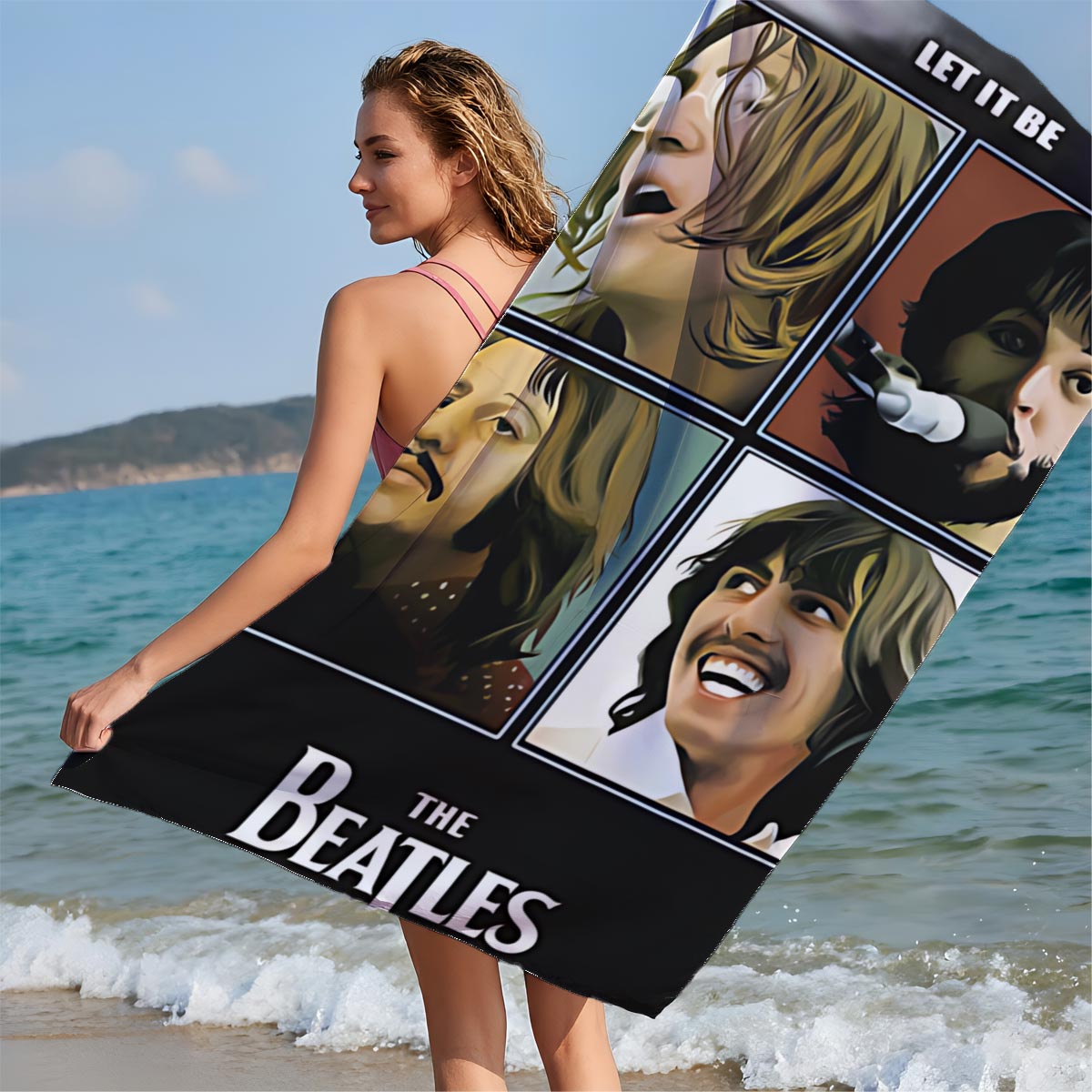 The Beatles - Let It Be Album Cover Featuring John Lennon, Paul McCartney, George Harrison, and Ringo Starr - Beach towels