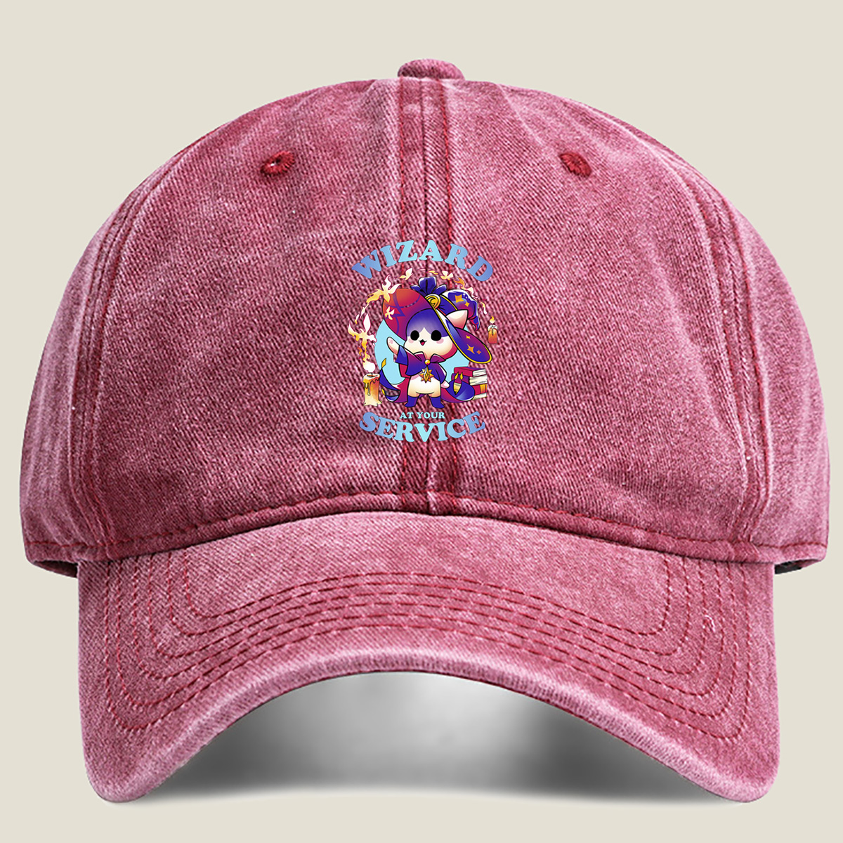 Wizard Cat at Your Service - Washed Denim - Baseball Cap