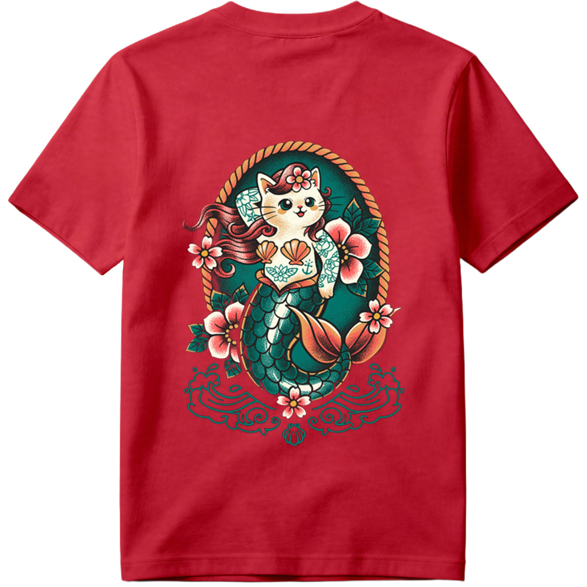 Mermaid Cat with Floral Design - Tee