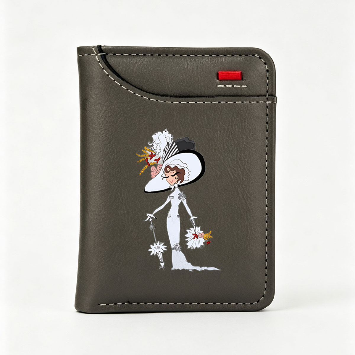 Lady in White Gown with Fancy Hat and Bouquet - Vertical Style Wallet