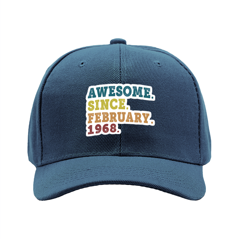 1pc New Baseball Cap Awesome Since February 1968 Print Unisex Adjustable Hat for Outdoor Activities Adults Casual Wear Fashion Statement Accessories