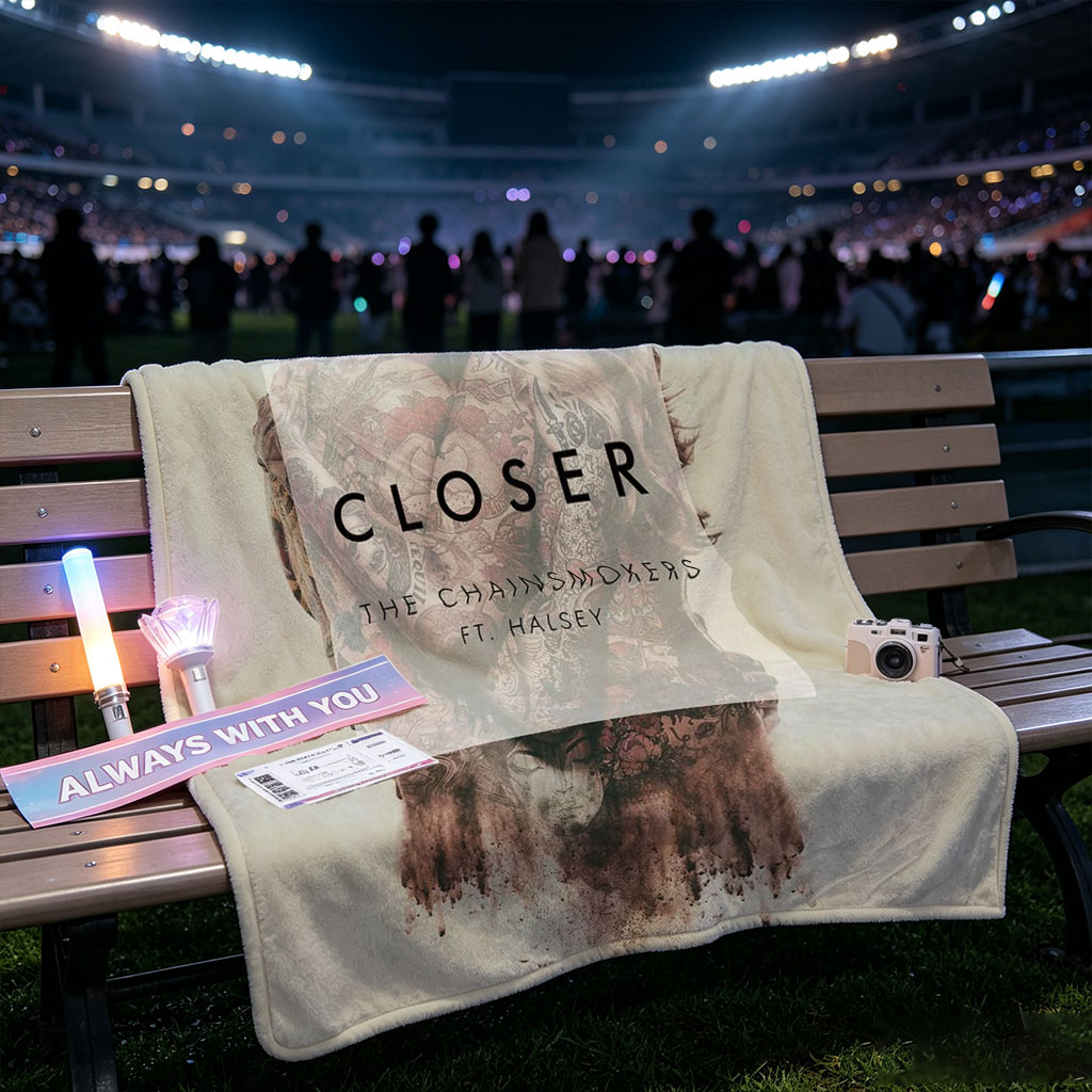 The Chainsmokers and Halsey in a Romantic Scene with Floral Artistic Design for Closer Music Cover - Blankets