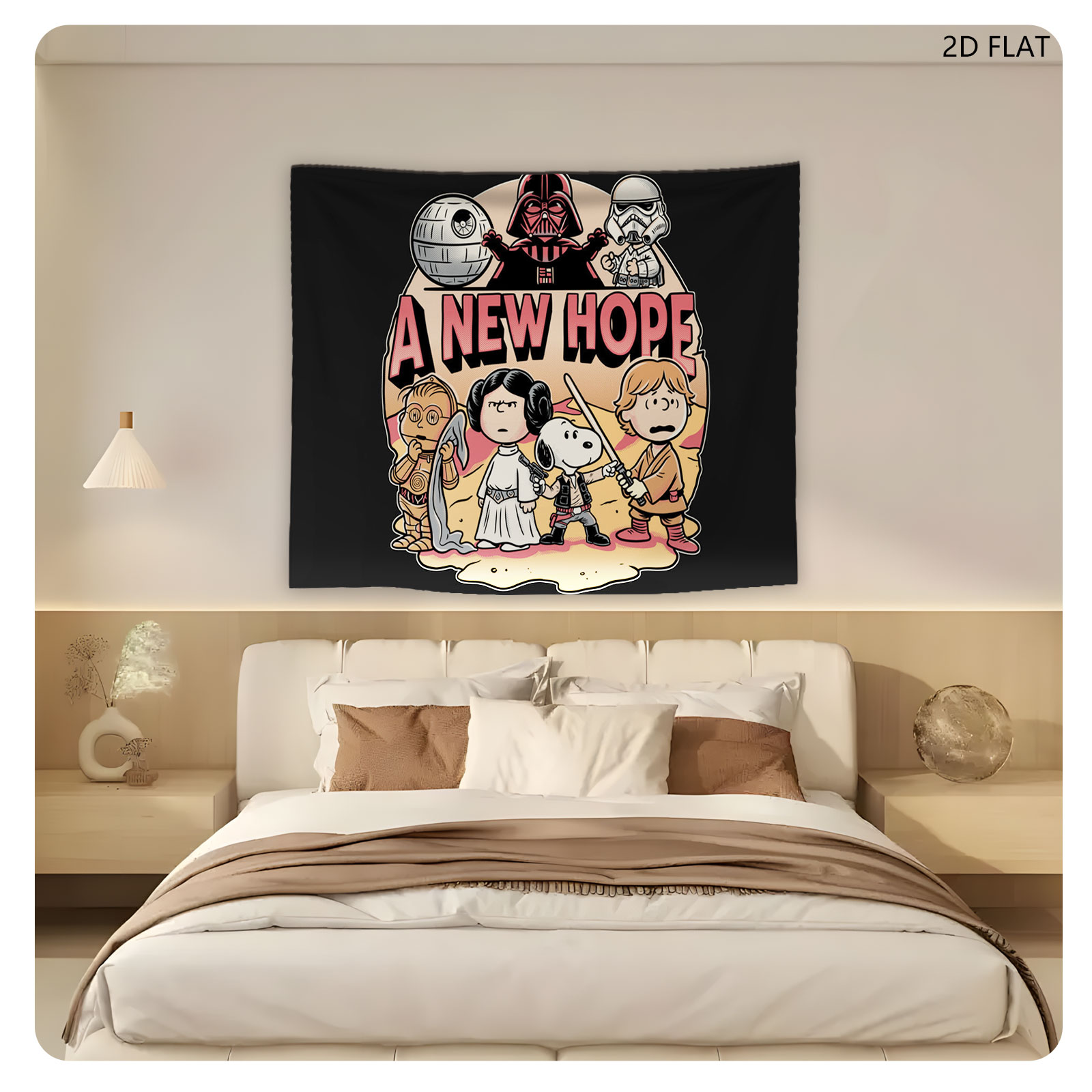 Star Wars: A New Hope - Snoopy as Luke, Leia, C-3PO, Darth Vader, Stormtrooper, and Death Star - Tapestry