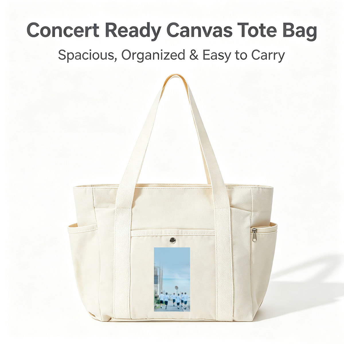 SEVENTEEN Running Toward the Ocean in Light Blue Shirts and Black Shorts - Multi-pocket bags