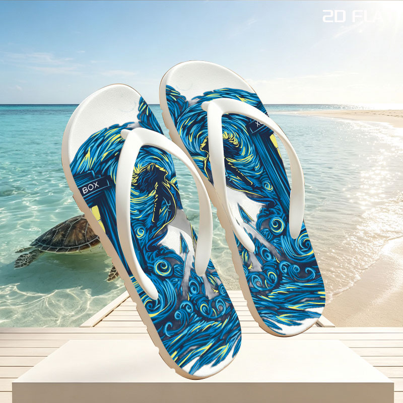 Doctor Who TARDIS in Starry Night Style with Silhouette Figure -  flip-flops