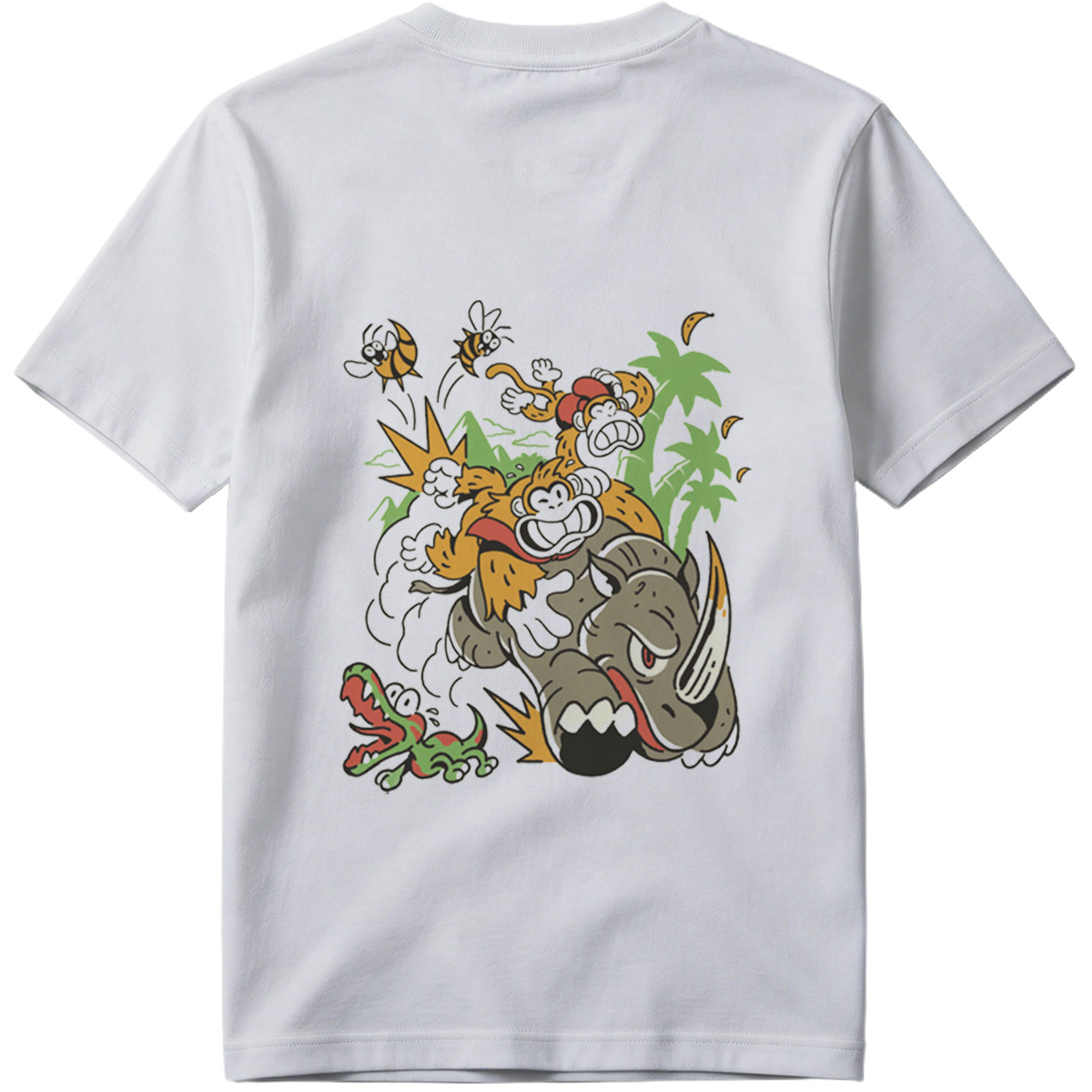 Donkey Kong and Diddy Kong Ride a Rhinoceros Through Jungle Chaos - Tee