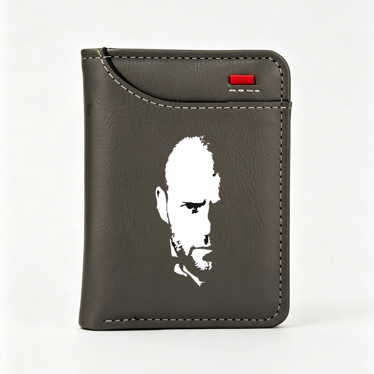 Silhouette of a man with beard and mustache, side profile view - Vertical Style Wallet