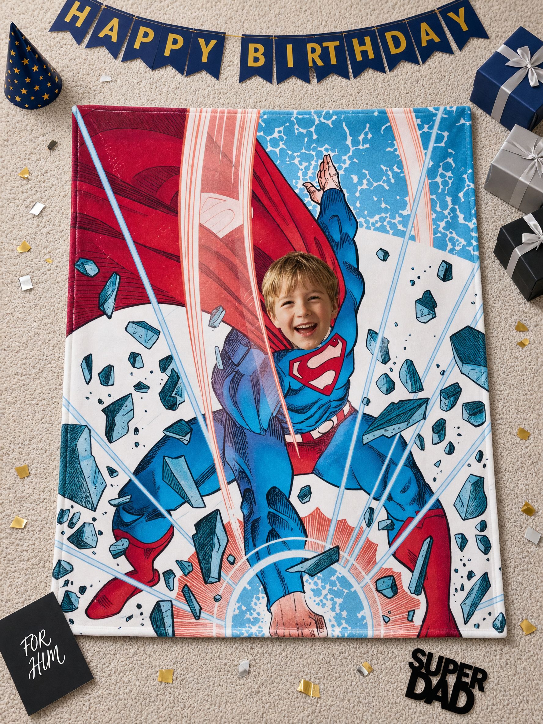 Custom Face Superhero Flannel Fleece Blanket, Personalized Comic Throw, Ideal Personalized Gift for Kids and Family