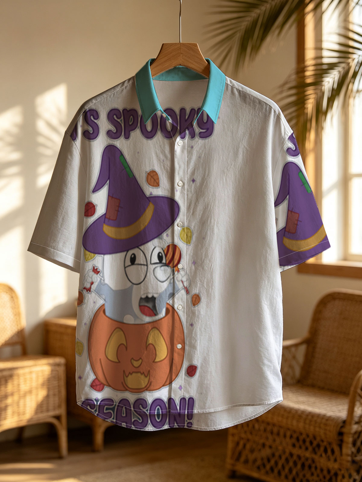 It's Spooky Season! Cartoon Dog in Witch Hat and Pumpkin -  Shirt