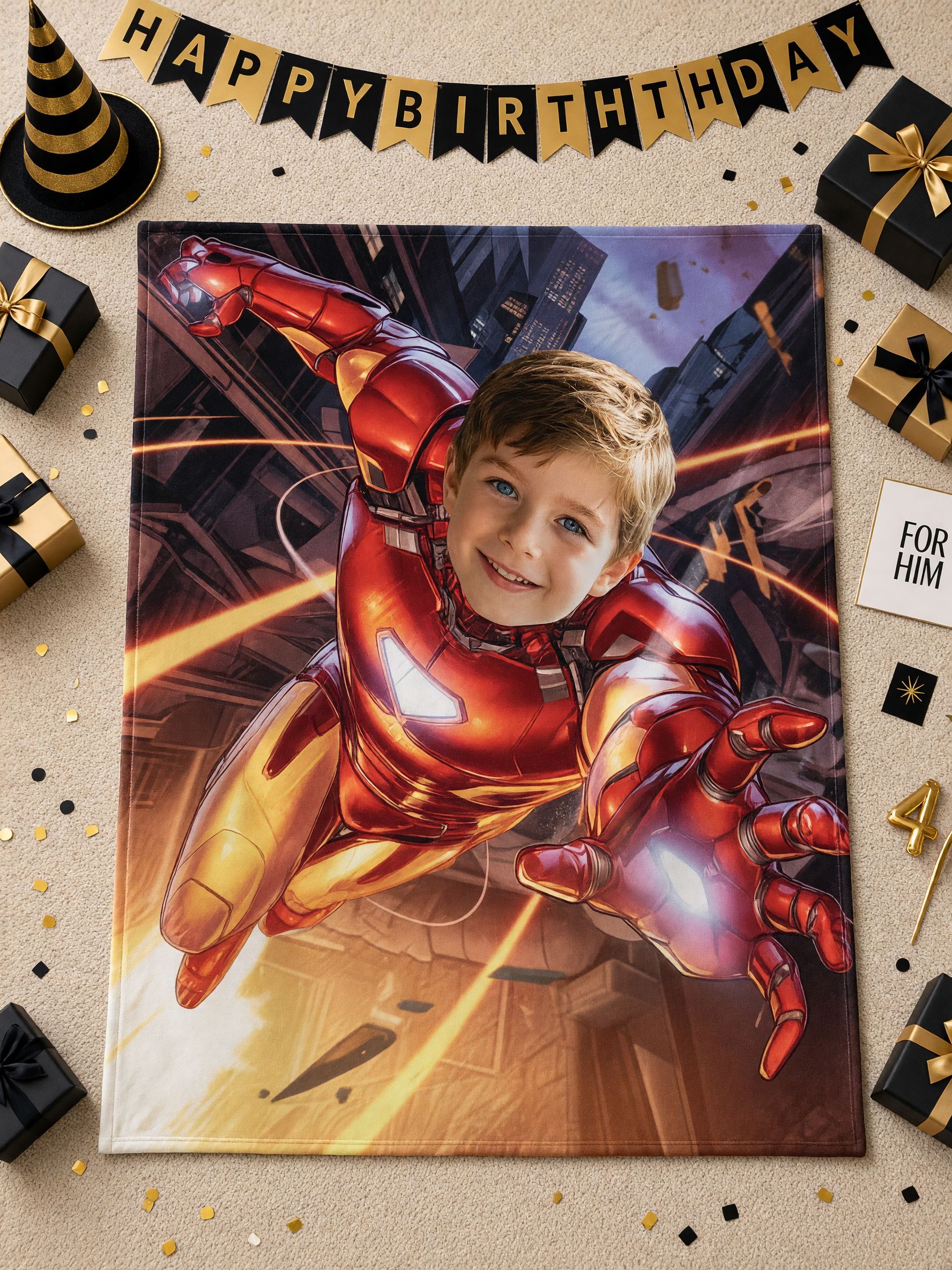 Custom Photo Superhero Flannel Fleece Blanket Personalized Face Picture Cozy Throw Skin Friendly Anti Pilling Bed Sofa