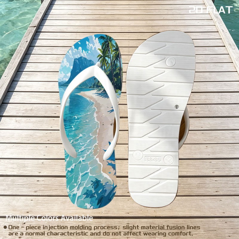 Tropical Beach with Crystal Clear Water and Palm Trees -  flip-flops