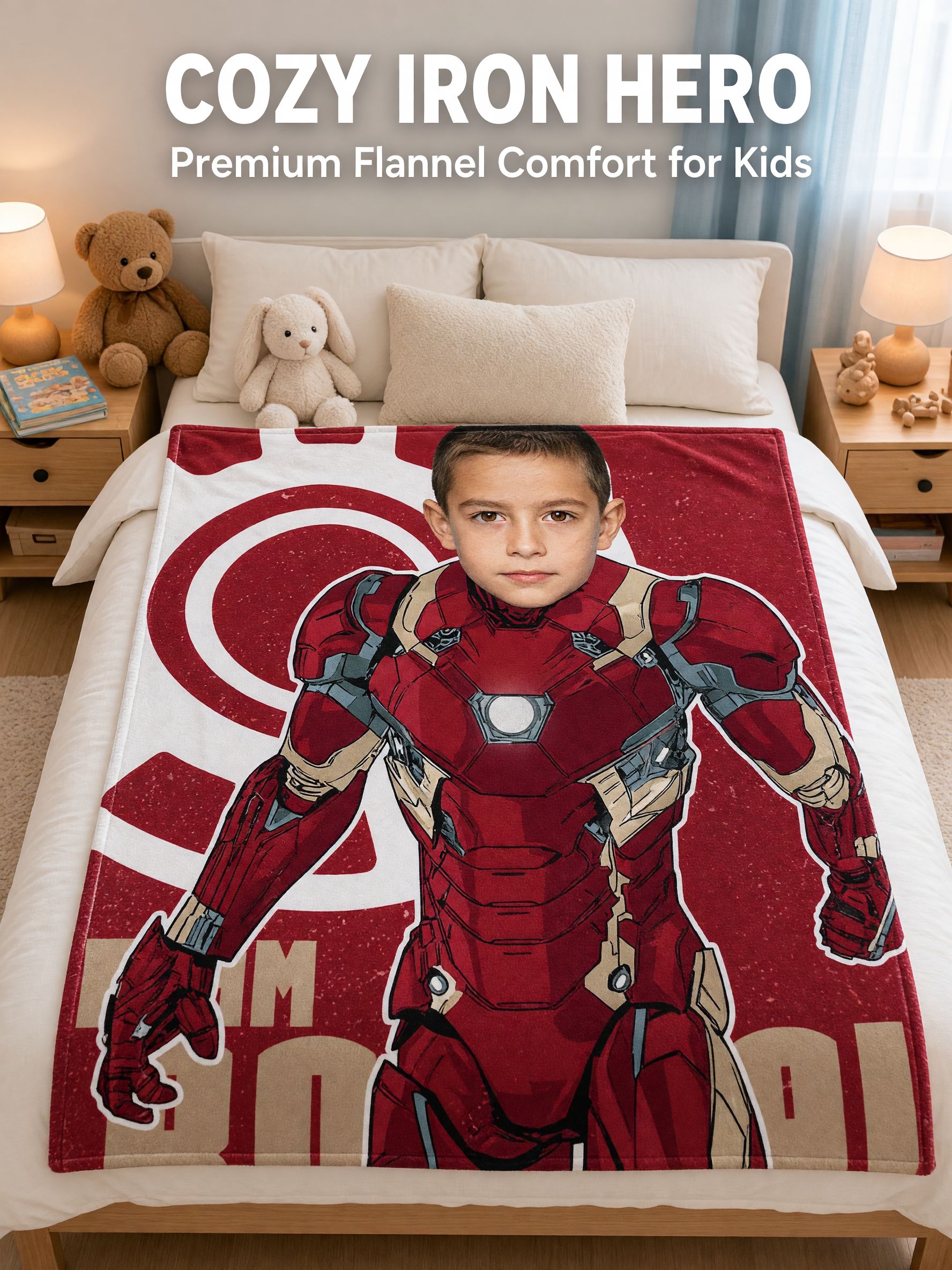 Custom Face Photo Superhero Flannel Blanket Personalized Cozy Warm Throw Blanket for Boys Girls Birthday Gift
