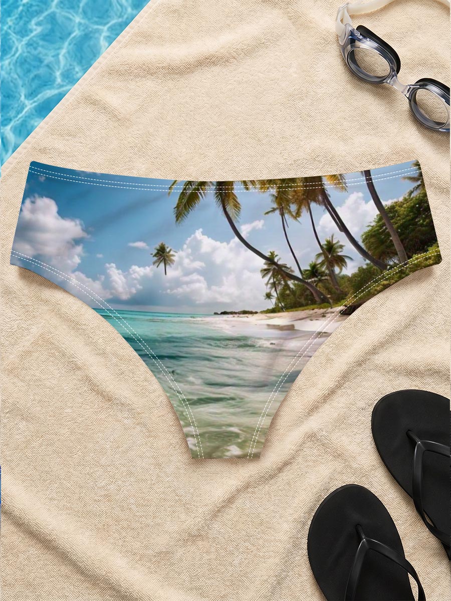 Tropical Beach with Palm Trees and Crystal Clear Water -  Men's swim trunks