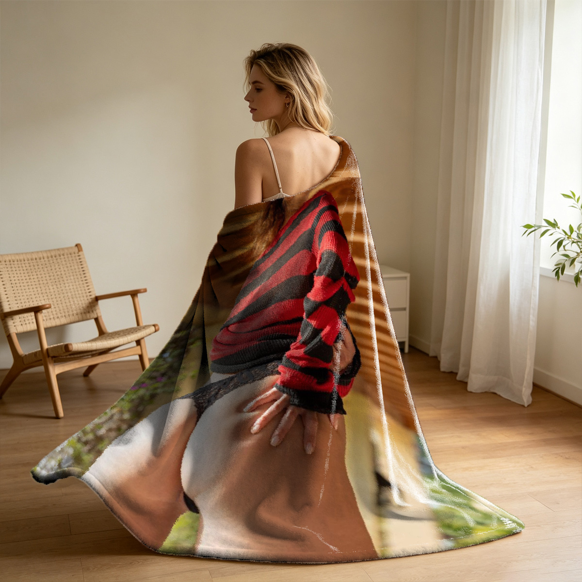 Nude Blonde Mechanic in Garage Workshop - Blanket