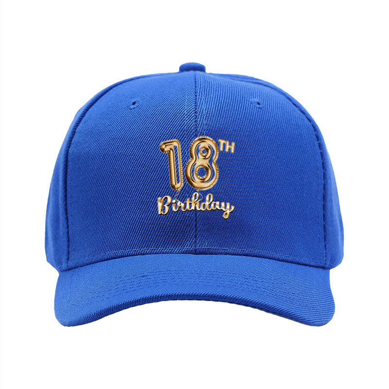 1pc New Baseball Cap with 18th Birthday Gold Balloon Print Unisex Adjustable Hat for Party Celebration Adults and Teens