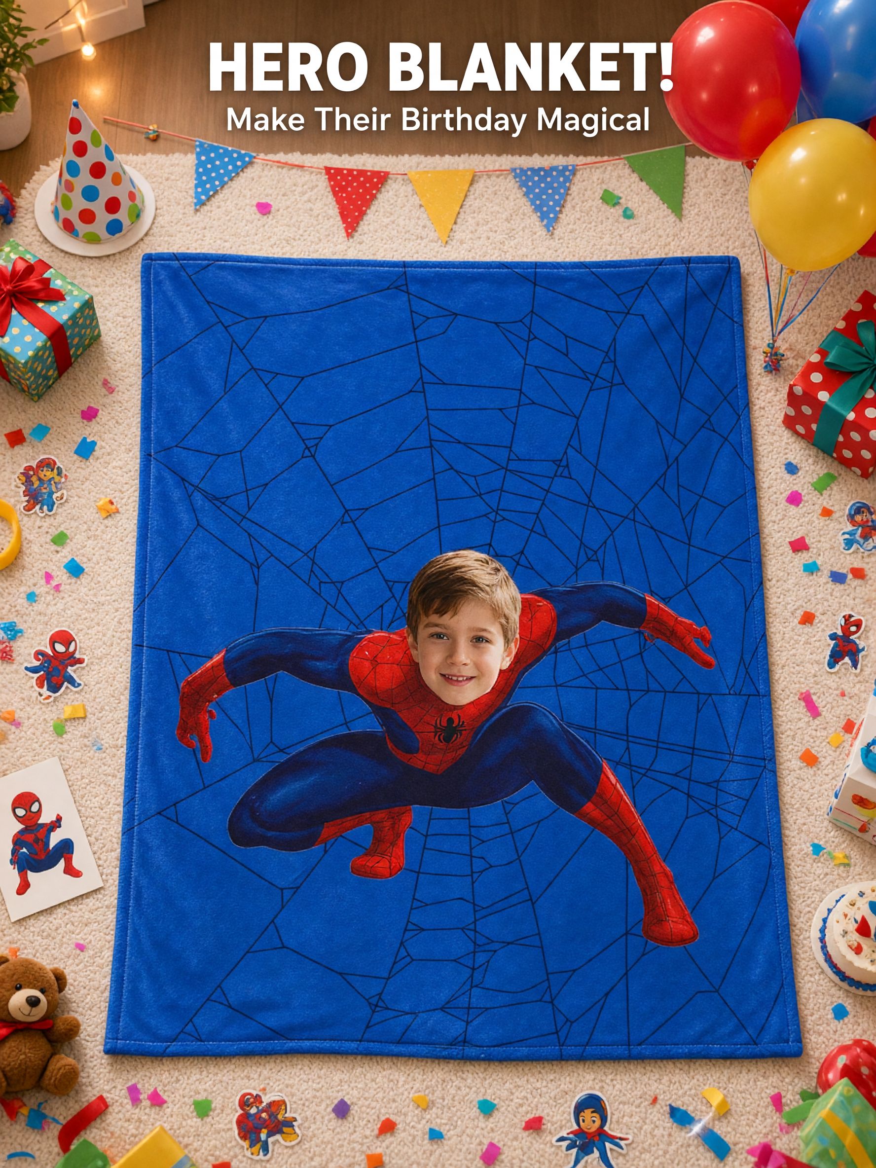 Personalized Face Photo Superhero Flannel Fleece Blanket Custom Soft Throw for Kids and Adults Cozy Birthday Gift