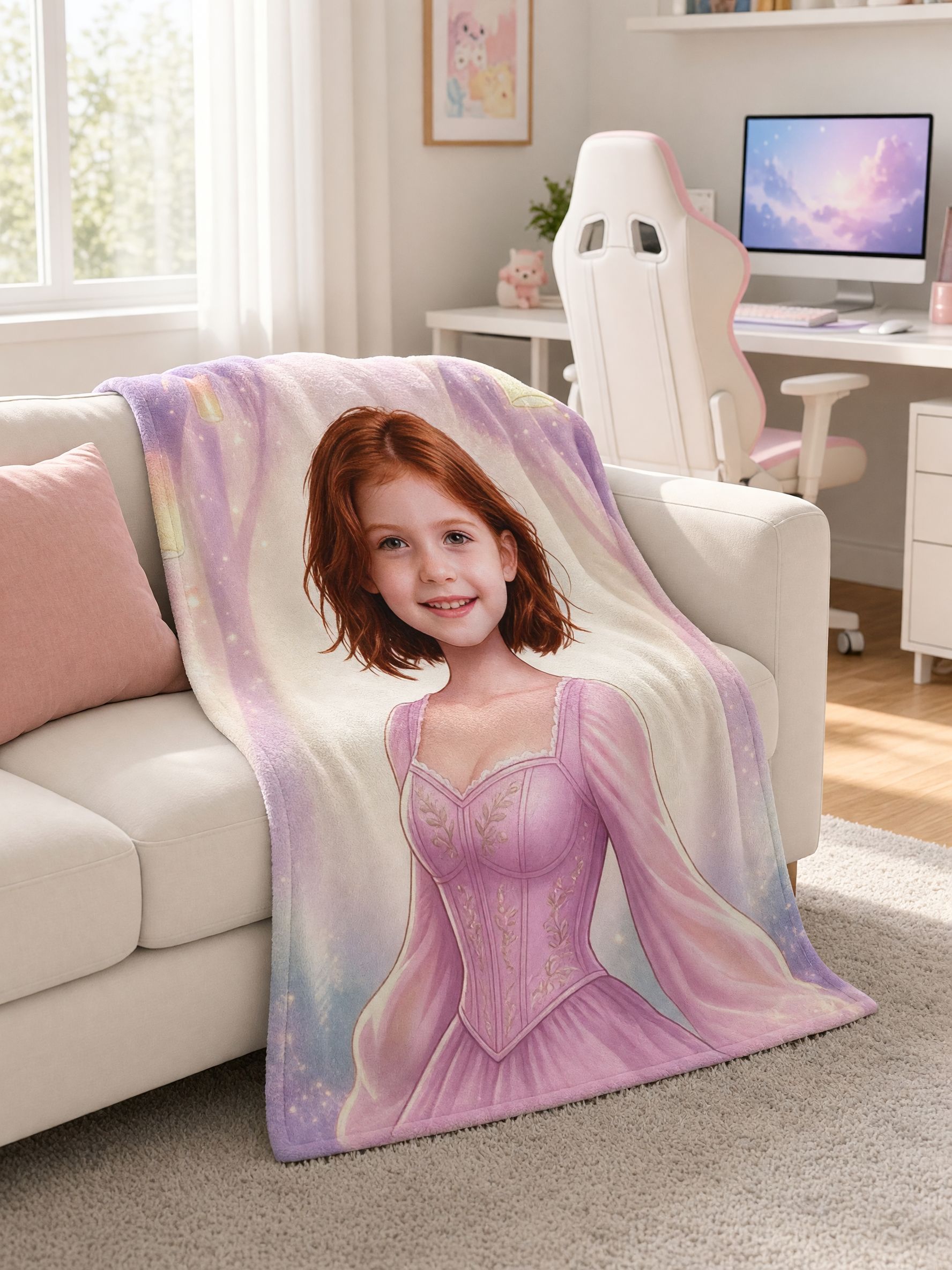Custom Face Blanket Personalized Fairy Tale Princess Portrait Ultra Soft Flannel Throw Ideal Birthday Keepsake Gift