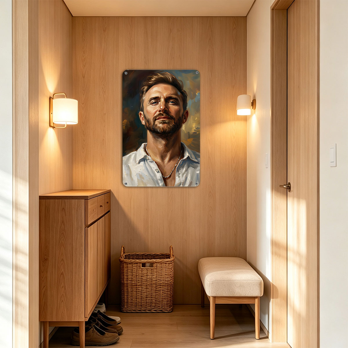 Portrait of a Man with Bearded Face and White Shirt - painting