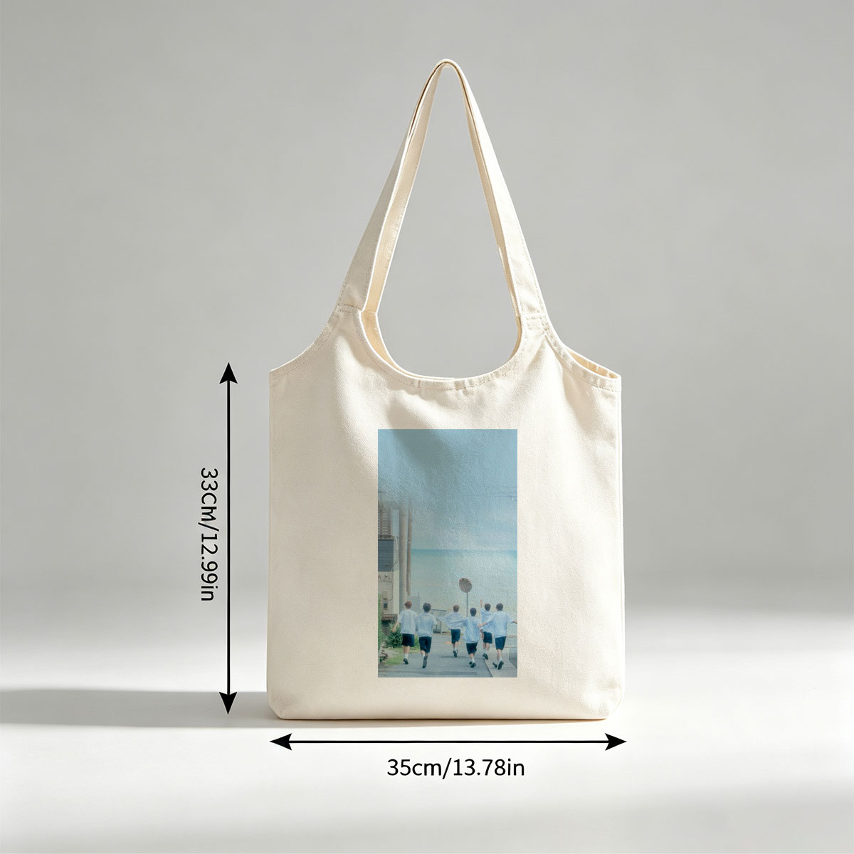 SEVENTEEN Running Toward the Ocean in Light Blue Shirts and Black Shorts - Canvas shoulder bags/