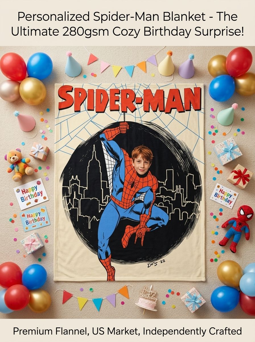 Personalized Face Photo Superhero Flannel Fleece Blanket Custom Comic Character Throw for Kids Cozy Birthday Gift