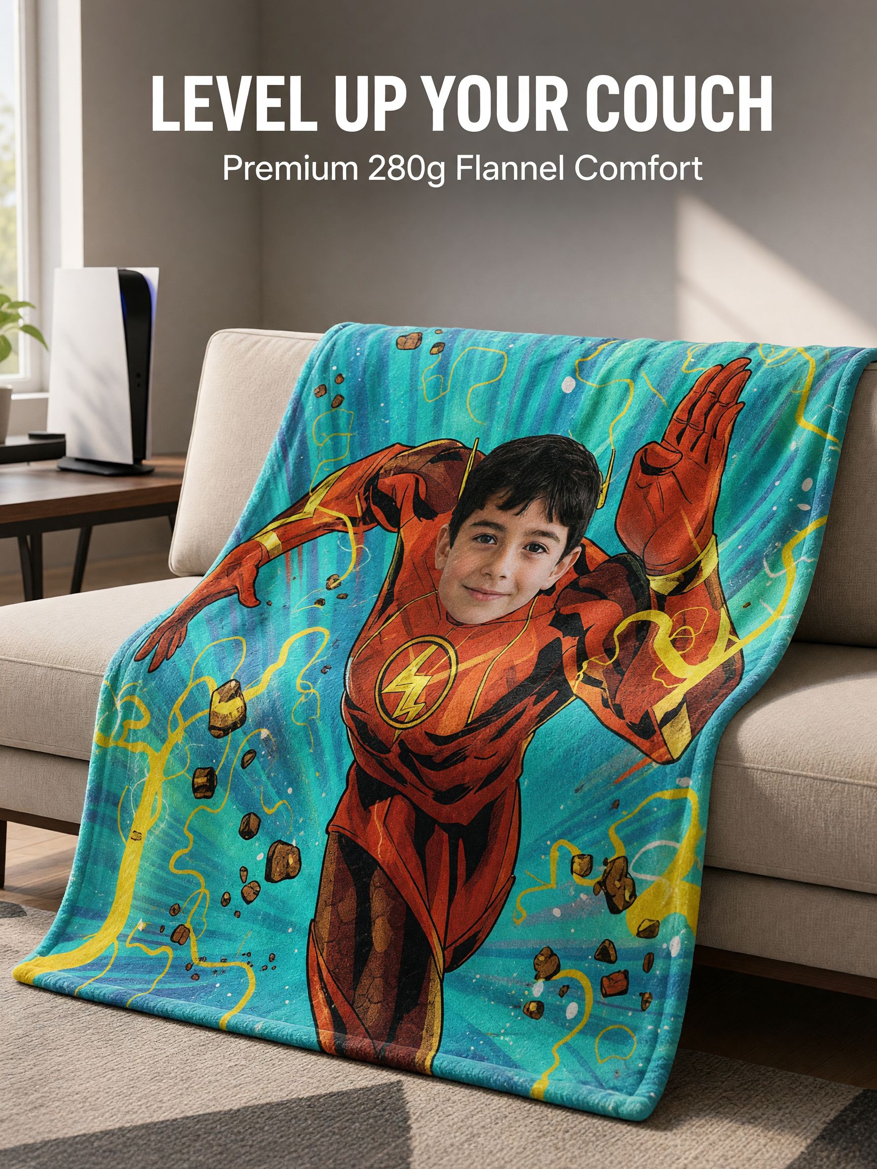 Custom Face Blanket Personalized Superhero Flannel Fleece Throw Soft Warm Couch Blanket Ideal Personalized Gift