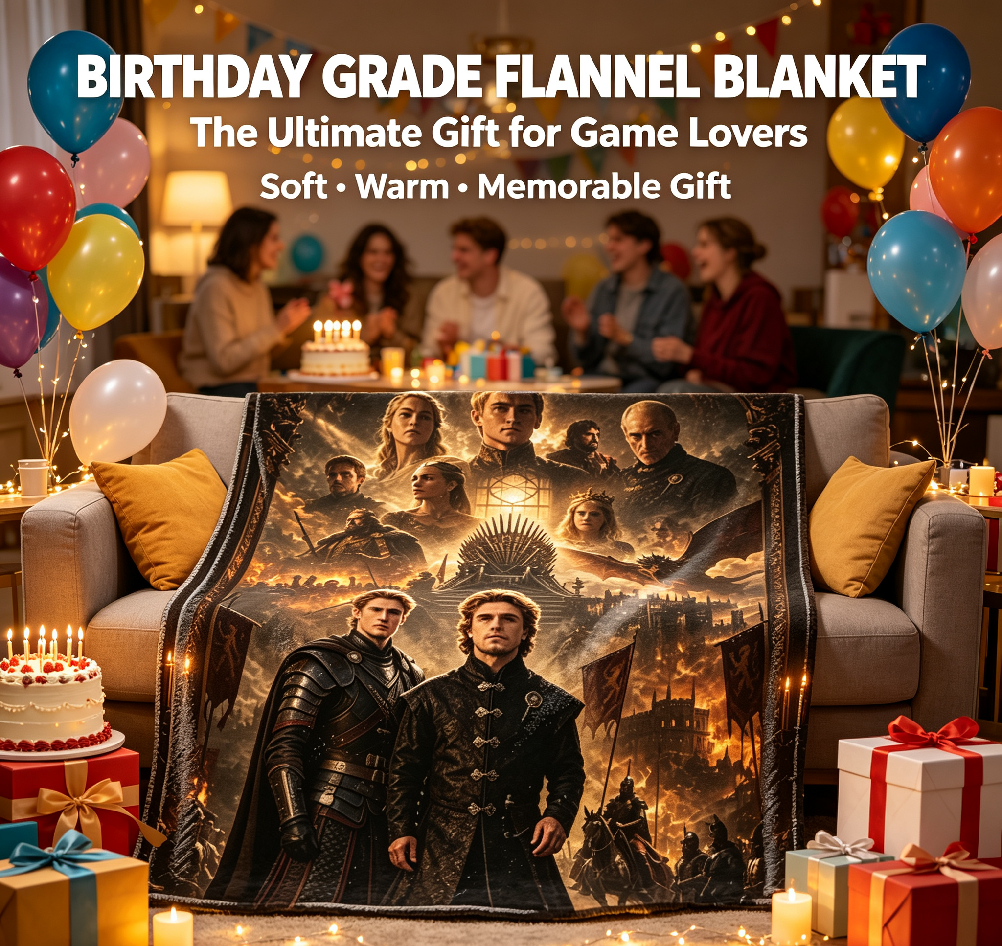 Custom Face Blanket Game of Thrones Characters Flannel Blanket for Couch, Bed, or Travel – Perfect Gift for Fans and Collectors