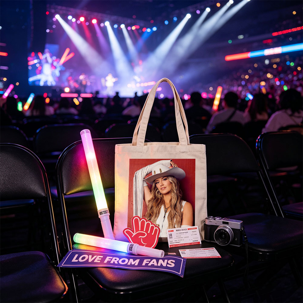 Lindsay Ell in a Cowboy Hat and Western Outfit Against a Red Background - Canvas tote bags