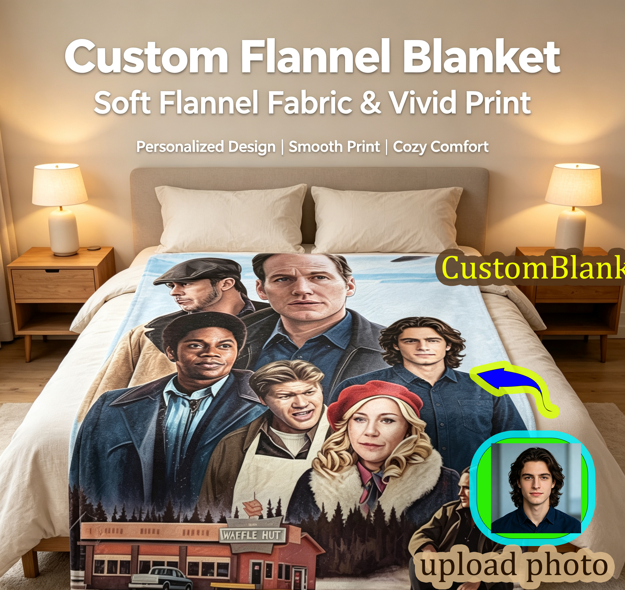 Custom Face Blanket Fargo Movie Characters Flannel Blanket Perfect for Cozy Nights and Movie Fans Gift or Giveaway