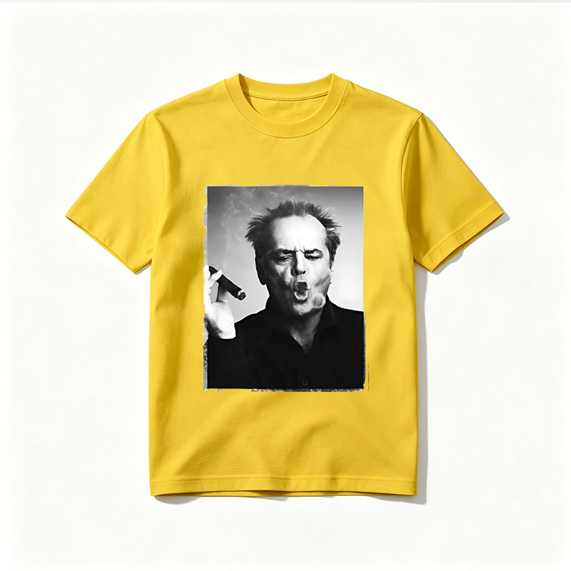 Jack Nicholson smoking a cigar, intense expression, black and white portrait - Tee