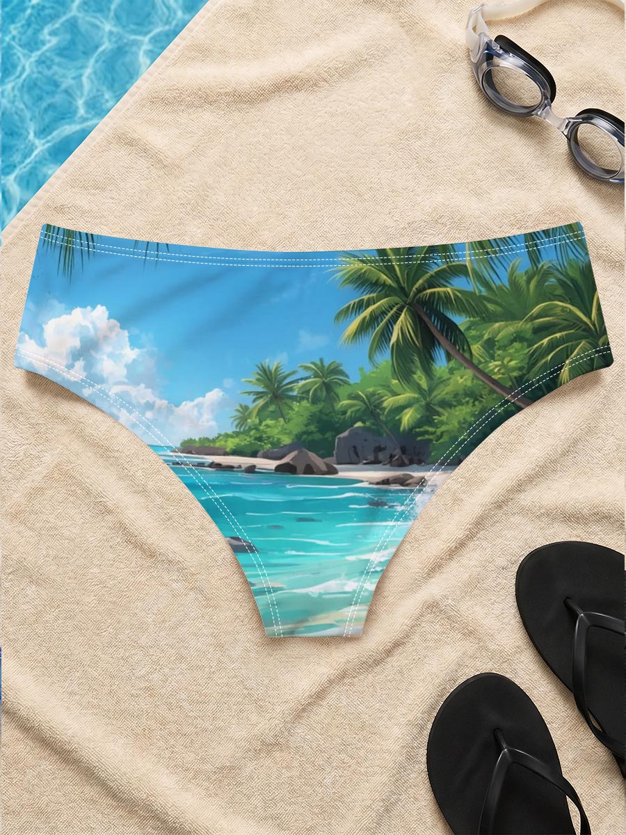 Tropical Beach with Palm Trees and Crystal Clear Water -  Men's swim trunks