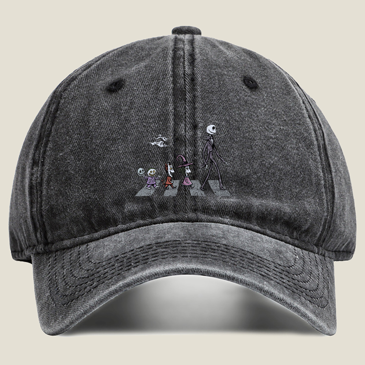 The Nightmares: Jack Skellington, Sally, Zero, and Friends Crossing the Street - Washed Denim - Baseball Cap