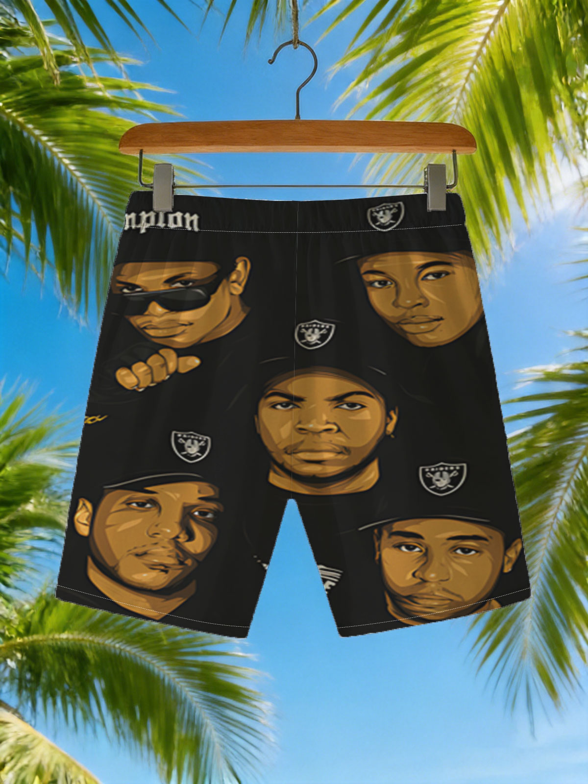 N.W.A. Members in Compton Style: Ice Cube, Dr. Dre, Eazy-E, MC Ren, DJ Yella -  Beach shorts