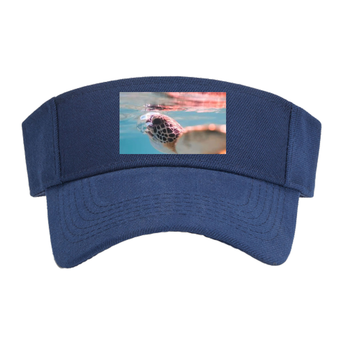 Sea turtle swimming at surface, half above water, clear blue ocean backdrop. -  Visor cap