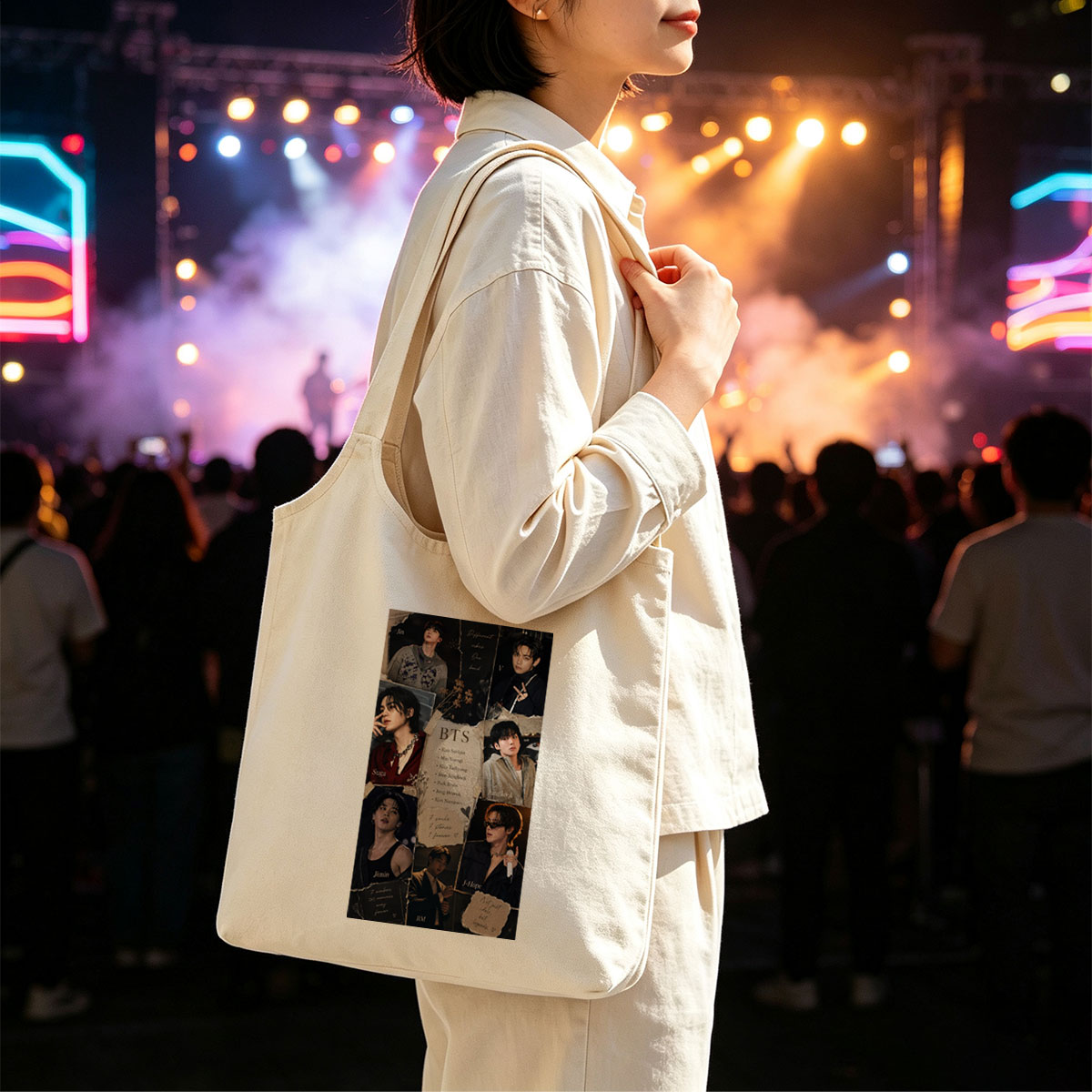 BTS Members in Various Stylish Poses and Expressions Collage - Canvas shoulder bags/