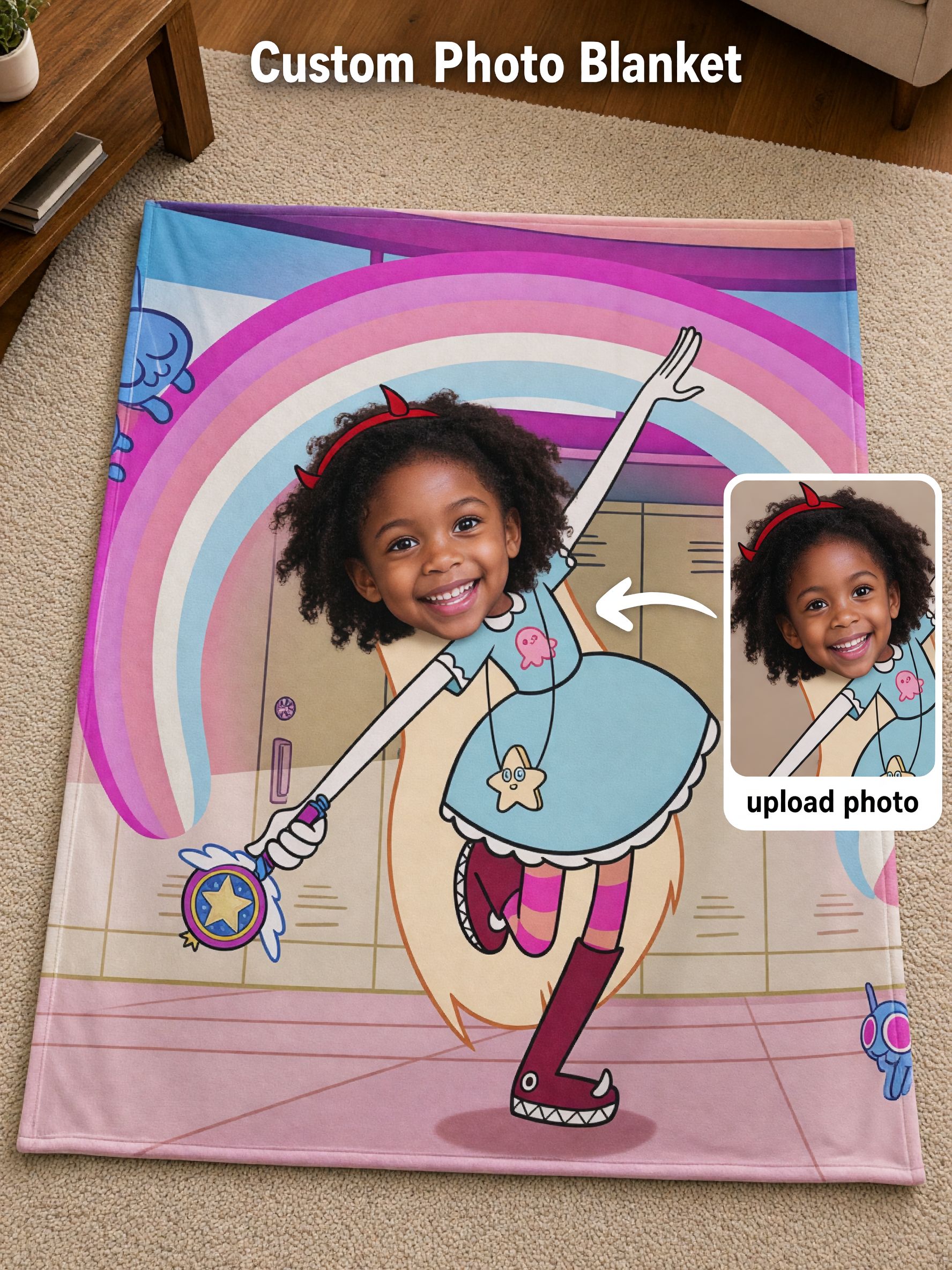 Custom Face Photo Blanket Personalized Cartoon Flannel Throw, Soft Cozy Bed Couch Blanket, Ideal Personalized Gift