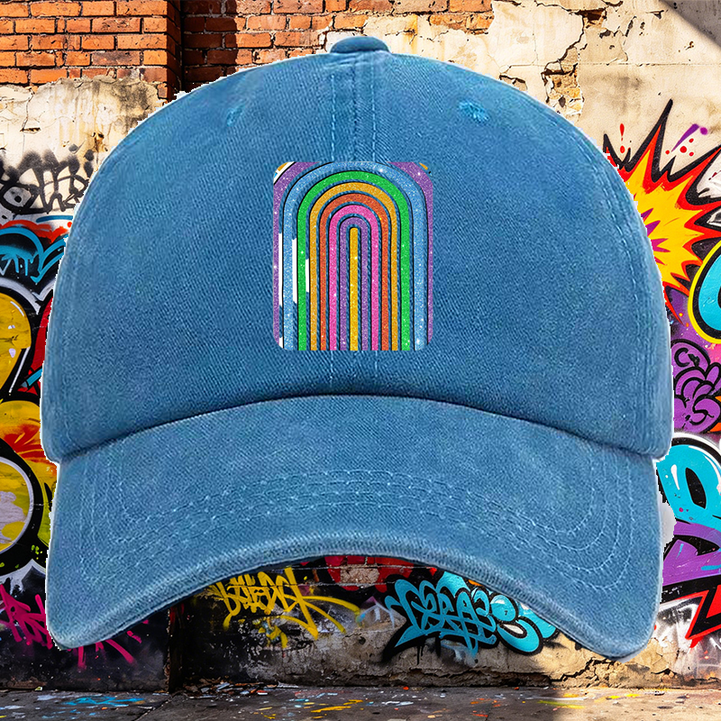 Men's Printed Washed Cap Rainbow Glitter Pattern Casual Round Brim Summer Lightweight Hat for Outdoor Activities and Streetwear Fashion Adults