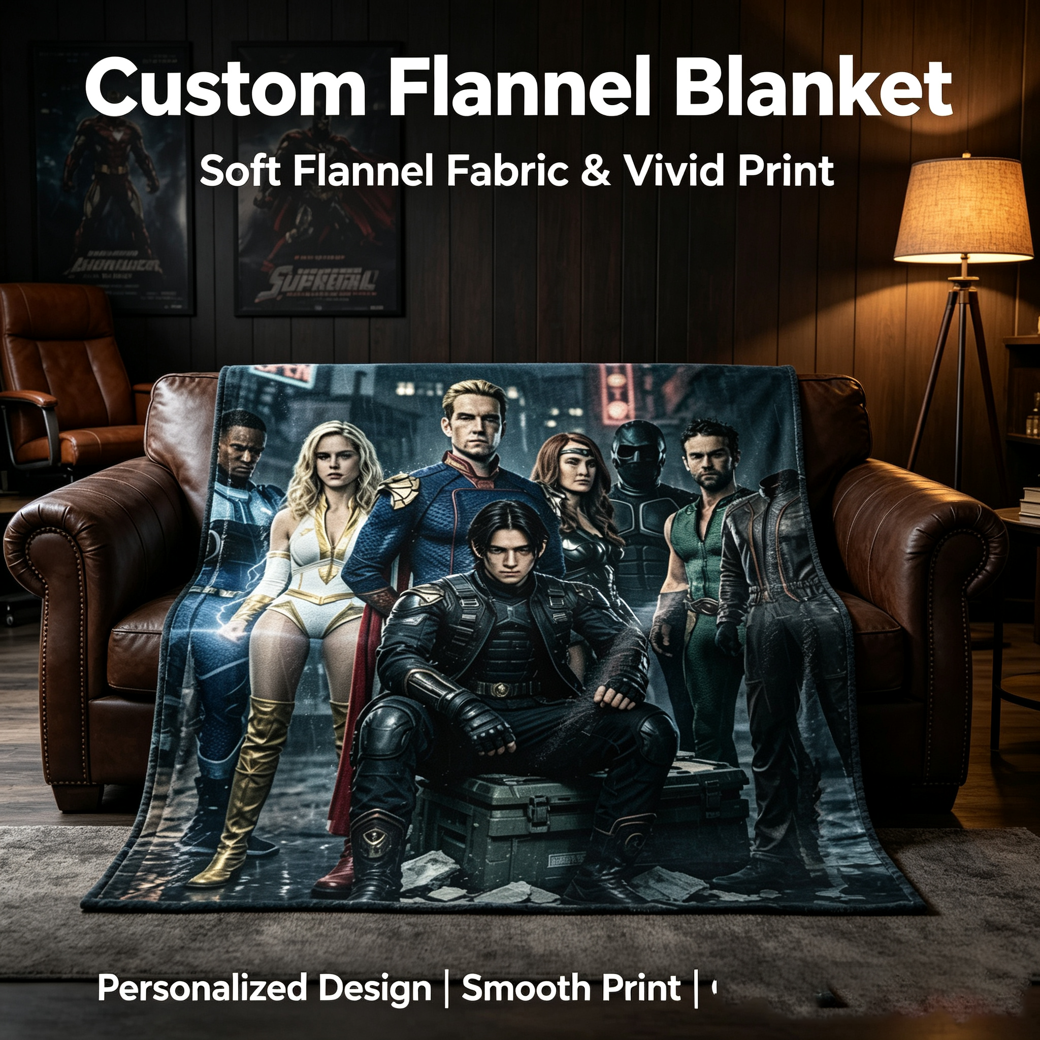 Custom Face Blanket The Boys Superhero Team Flannel Blanket Cozy Living Room Gift for Fans and Collectors