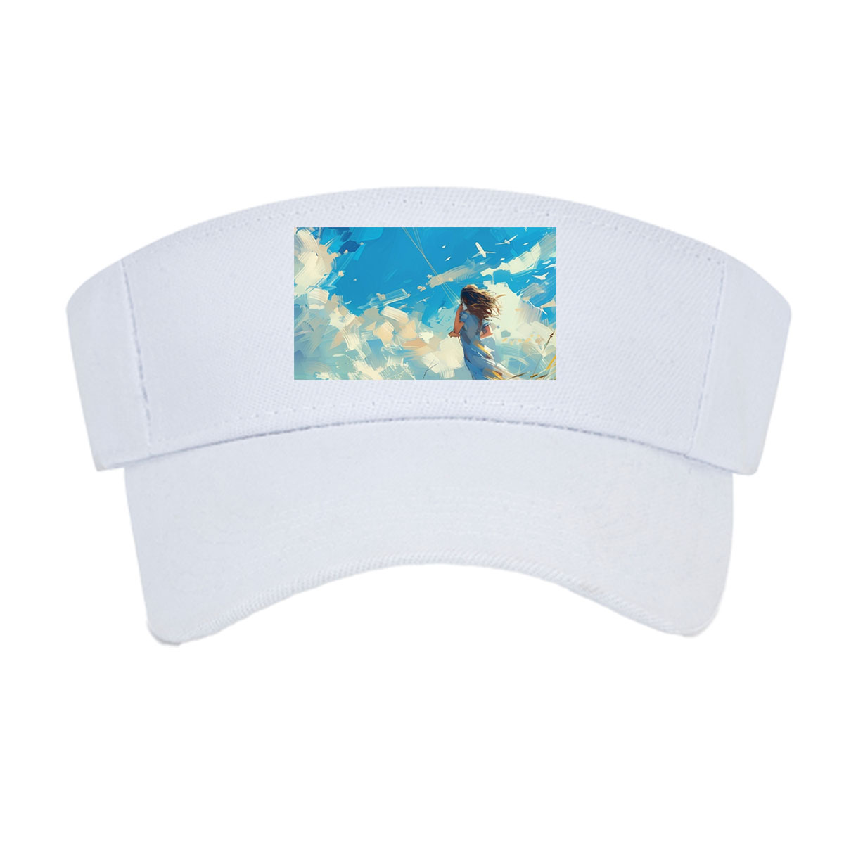 Mother and child flying a kite in a golden field under a vibrant blue sky. -  Visor cap