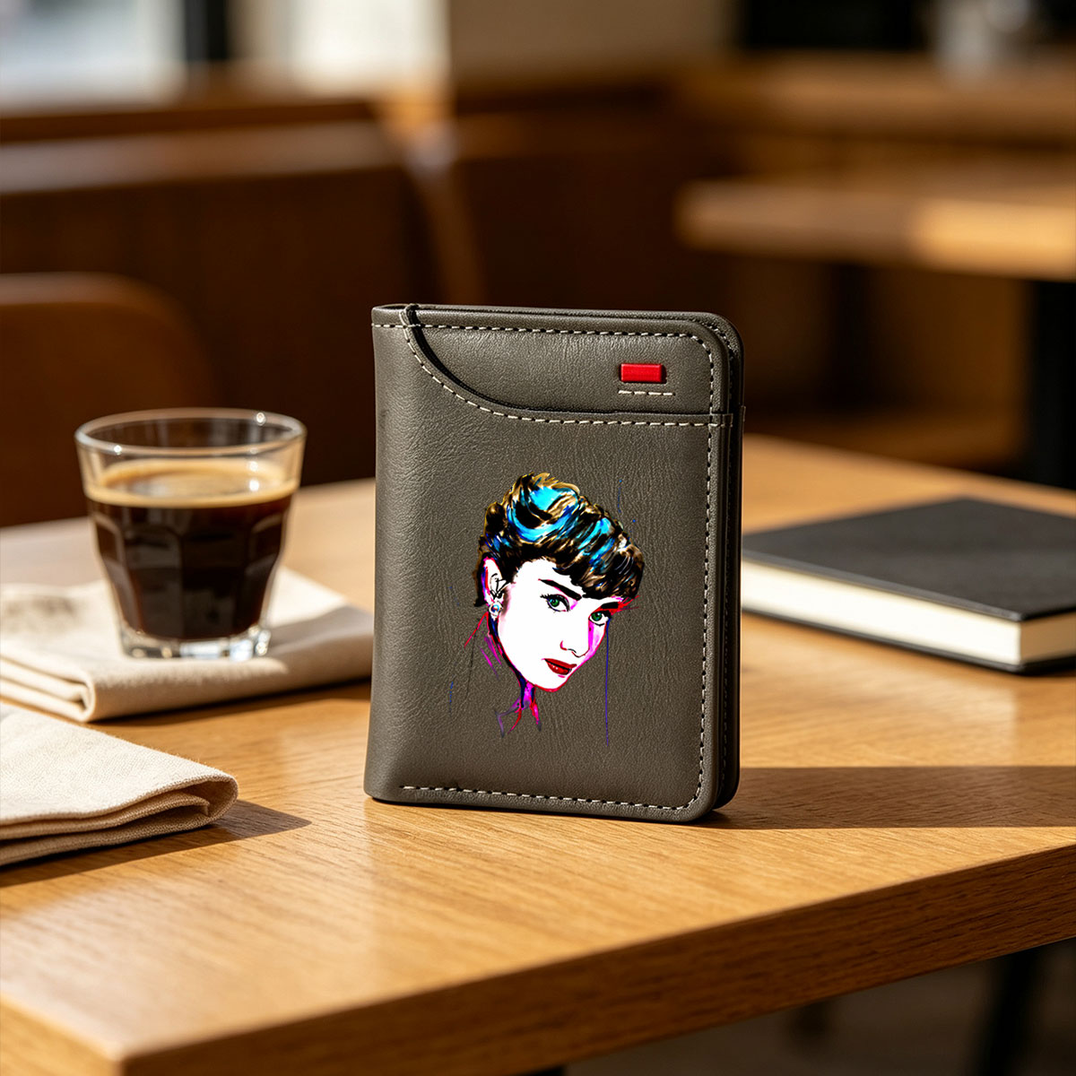 Audrey Hepburn Portrait in Vibrant Pop Art Style - Vertical Style Wallet
