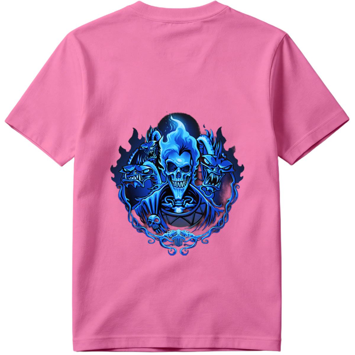 Blue Flame Skull with Demonic Creatures - Tee