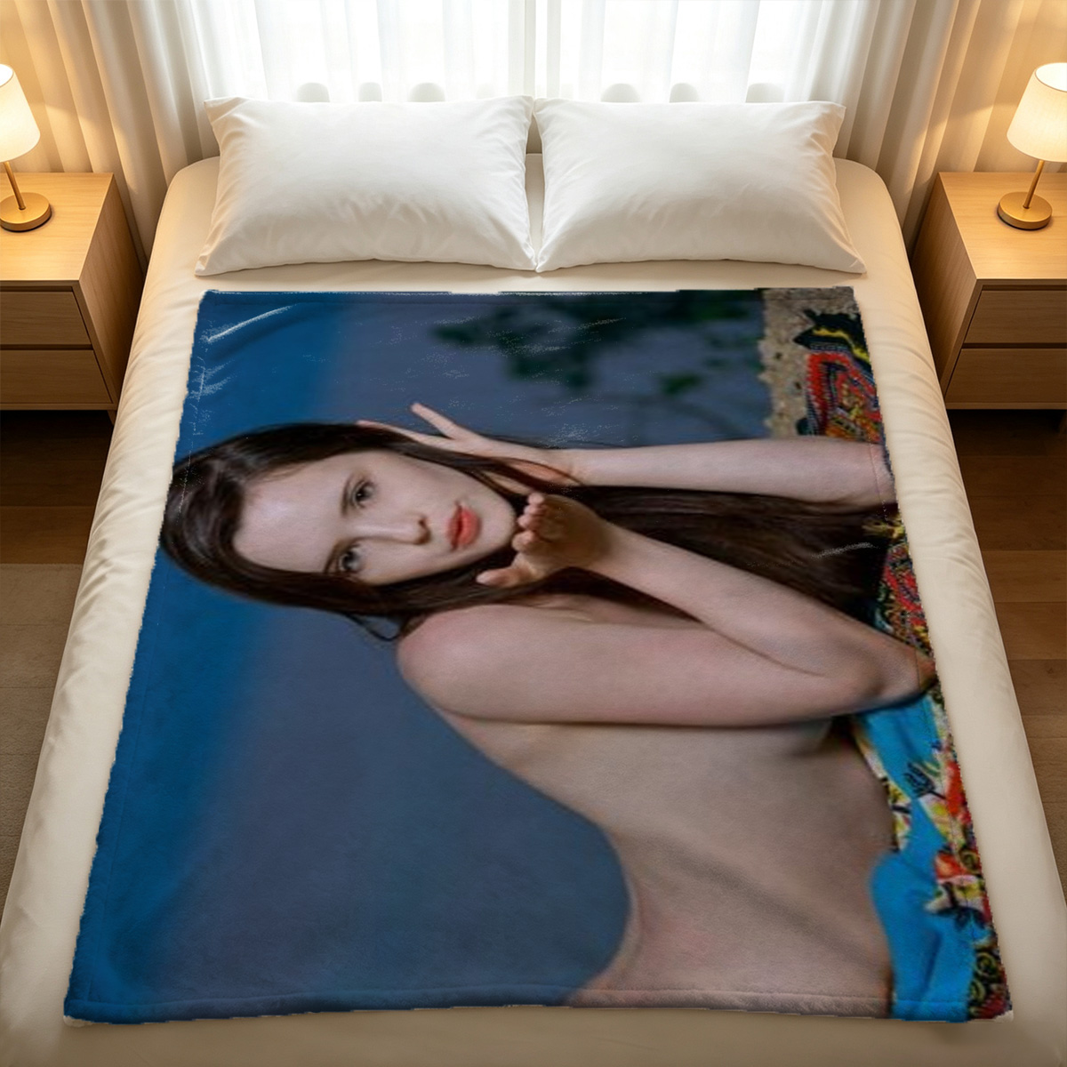 Nude Blonde Leaning on Kitchen Chair - Blanket