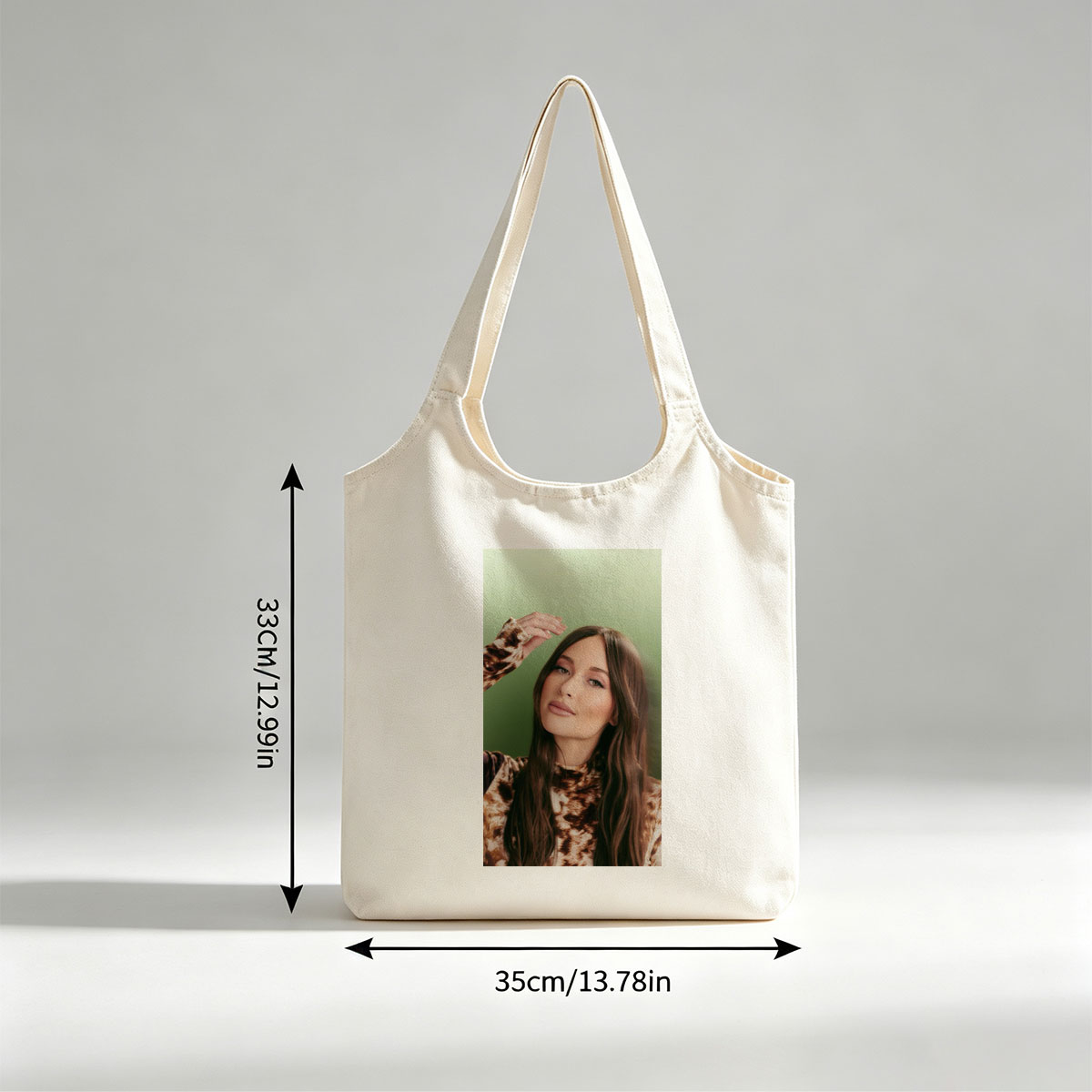 Olivia Rodrigo in a Fashion Portrait Wearing a Leopard Print Top Against a Green Background - Canvas shoulder bags/