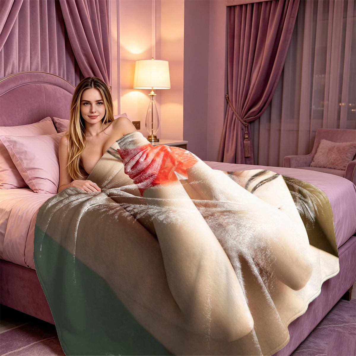 Nude Blonde on Teal Couch - Blanket