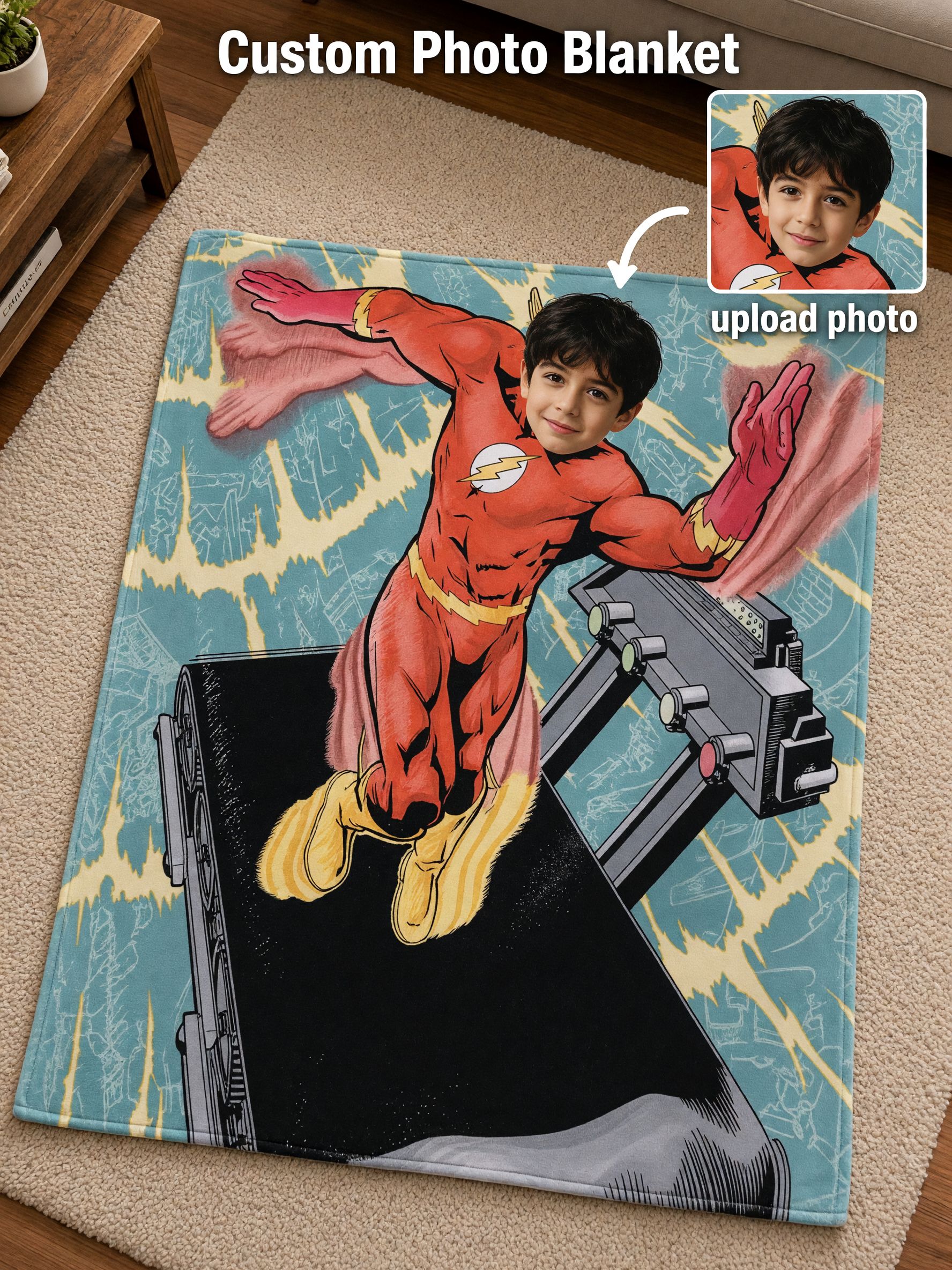 Custom Face Photo Blanket, Personalized Superhero Flannel Throw, Soft Plush Fleece Bed Blanket, Ideal Cozy Gift